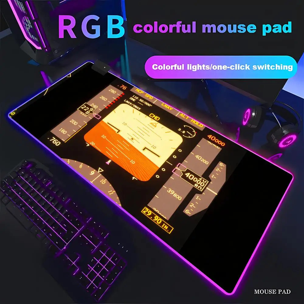 RGB Desk Mat Aviation Theme Mouse Pad Large Rubber Anti-slip Aircraft Dashboard HYBXAXC Office and Gamr Keyboard Mats Decor Mat