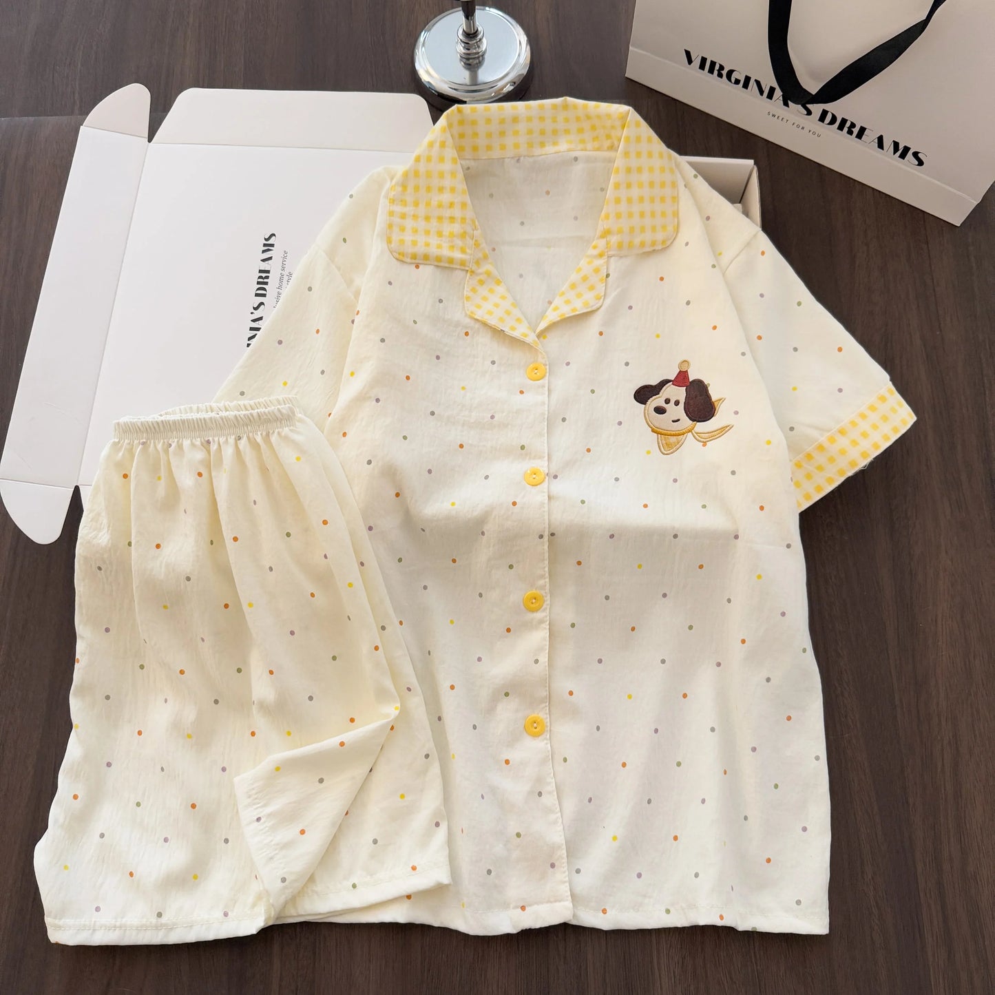 Women Summer Lapel Open Front Pajama Set Short Sleeve Top Shorts, Sweet Ins Teen Loungewear, Casual Daily Outdoor Home Wear Suit