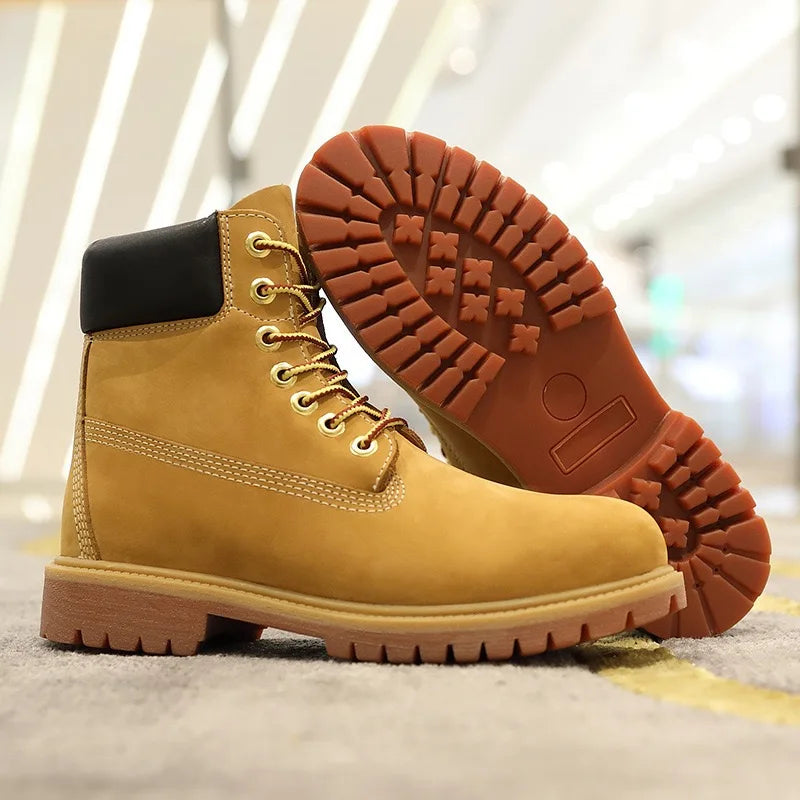 Motorcycle anti slip retro yellow boots waterproof high couple riding classic cruise shoes men women retro durable shoes