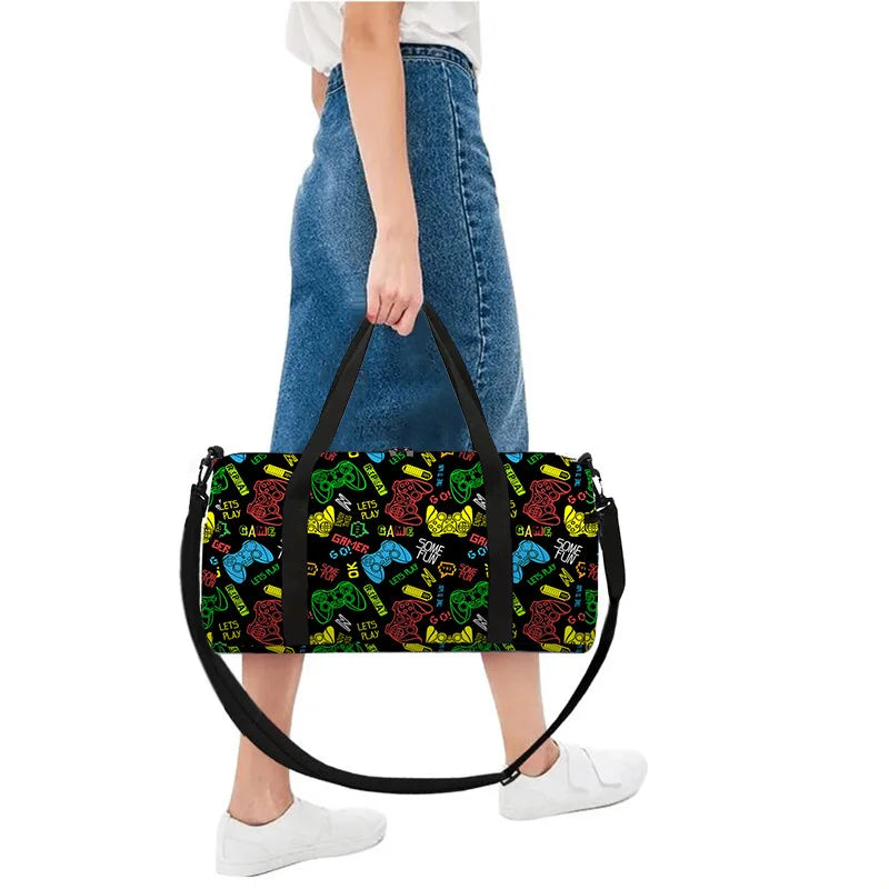 Classic Popular game controller 3D Print Large Capacity Travel Bags Barrel Shape Crossbody Bag Outdoor Sports Bags Gym Yoga Bag
