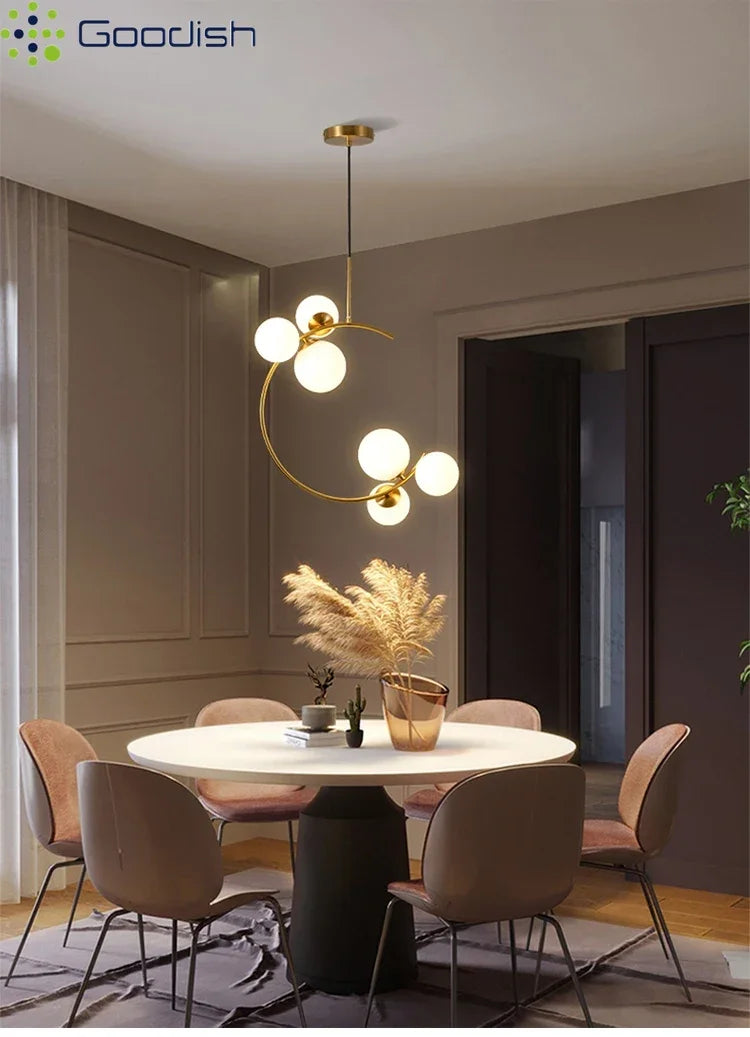 Medieval Bauhaus Gold Glass Ball Bubble Hanging LED Pendant Lights Creative Forged Lamps for Bedroom Home Decoration Chandelier