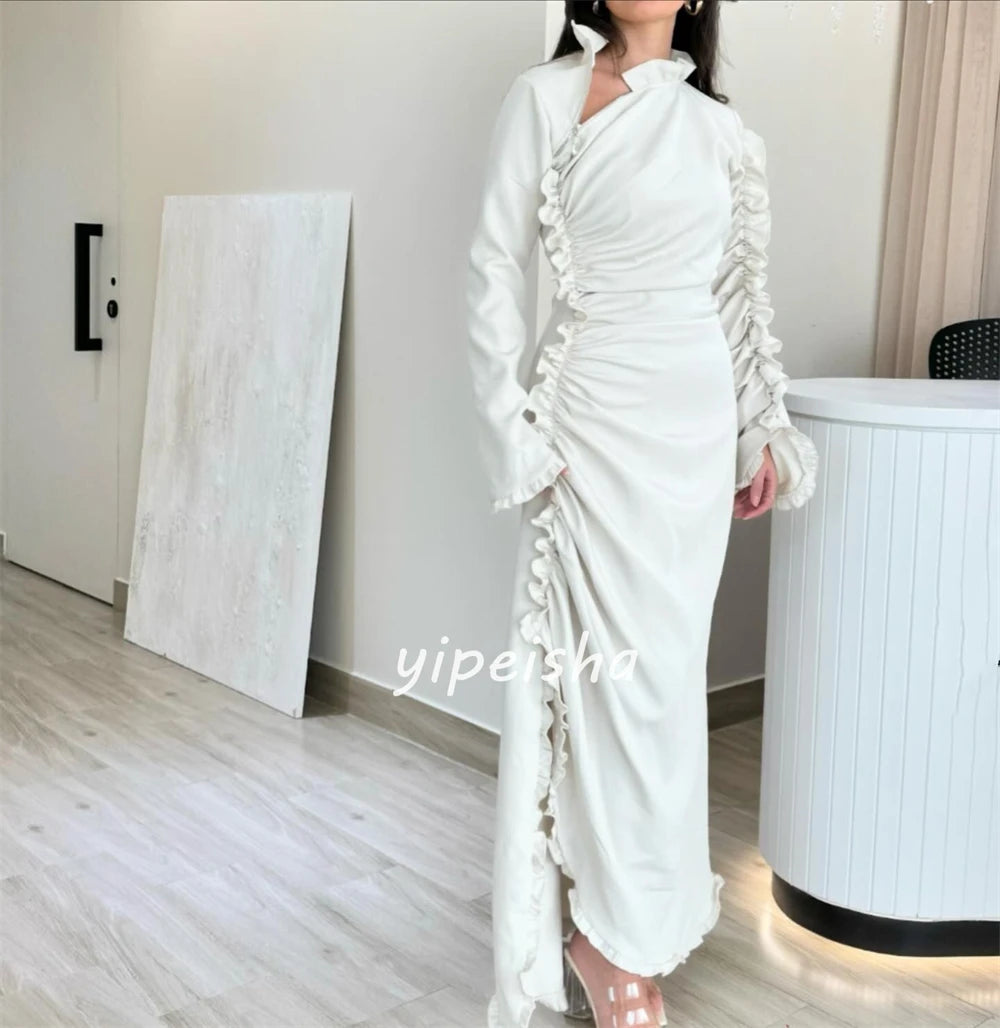 Customized Jersey Ruched Quinceanera A-line V-neck Bespoke Occasion Gown Midi Dresses