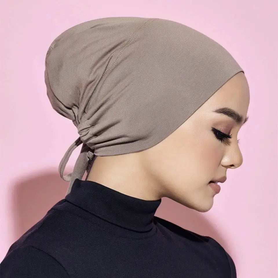 Adjustable Tie Hijab Undercap Soft Modal Bonnet Cap for Muslim Women Stretchy Breathable Inner Head Cover Prayer Wear Accessory