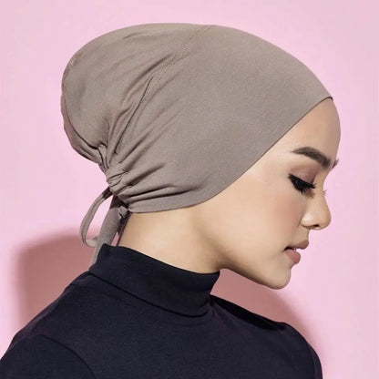 Adjustable Tie Hijab Undercap Soft Modal Bonnet Cap for Muslim Women Stretchy Breathable Inner Head Cover Prayer Wear Accessory