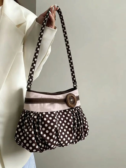 Fashion Messenger Bags for Women 2026 New Arrive Vintage Polka Dot Handbag Korean Large-capacity Tote Bags Casual Shoulder Bags