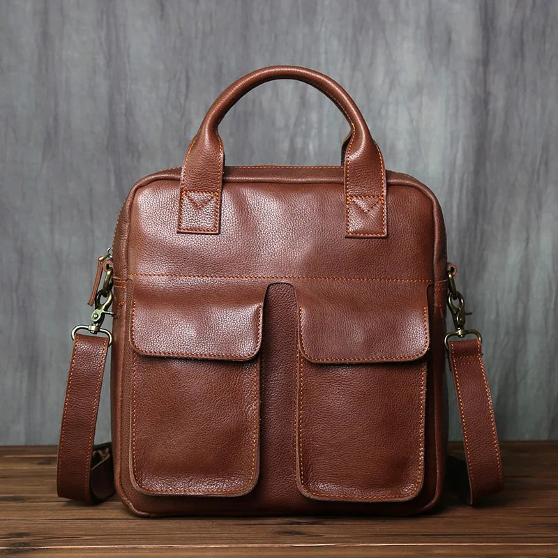 NZPJ New Retro Leather Men's Handbag Top Layer Cowhide Vertical Single Shoulder Messenger Bag Postman Briefcase Computer Bag