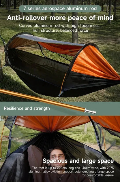 Outdoor Camping Hammock with Sunshade and Mosquito Net Anti-Rollover Single Double Portable Hanging Bed with Bug Net