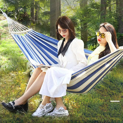 Outdoor Canvas Hammock Portable Single Double Thickened Anti-Rollover Striped Hammock Travel Camping Hanging Swing With Bag