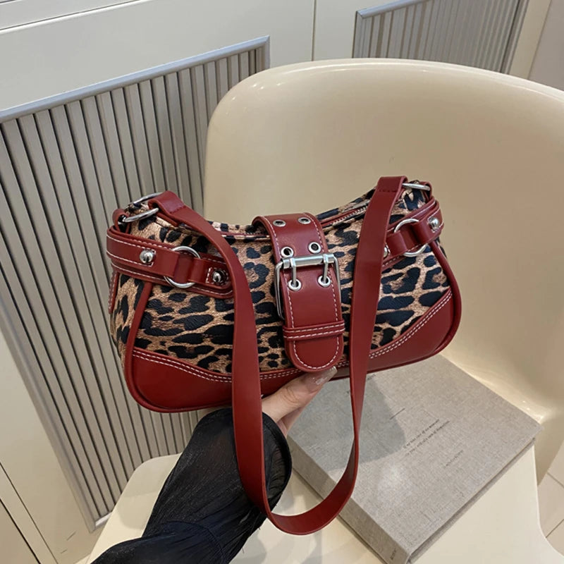 Fashion PU Shoulder Bags Leopard Print Retro Messenger Bag Large Capacity Underarm Bag Women Daily Use Handheld Bag