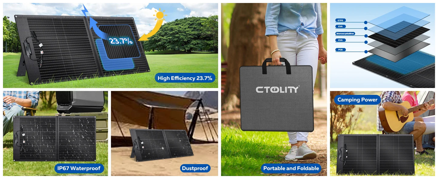 CTOLITY AP200 Portable Power Bank 192Wh 200W LiFePO4 Battery with SPC100 100W ETFE 20.5V Flexible Solar Panel Camping Travel RV