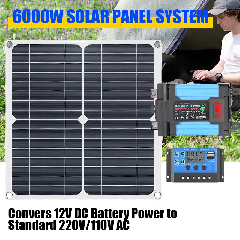 Complete Off-Grid 6000W Solar Power Kit+200W Foldable Solar Panel - Portable Power Station for Home Backup, RV Camping Car