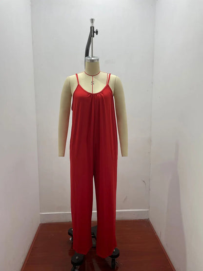 Strap jumpsuit for women's summer new cross-border solid color inserted bag casual jumpsuit