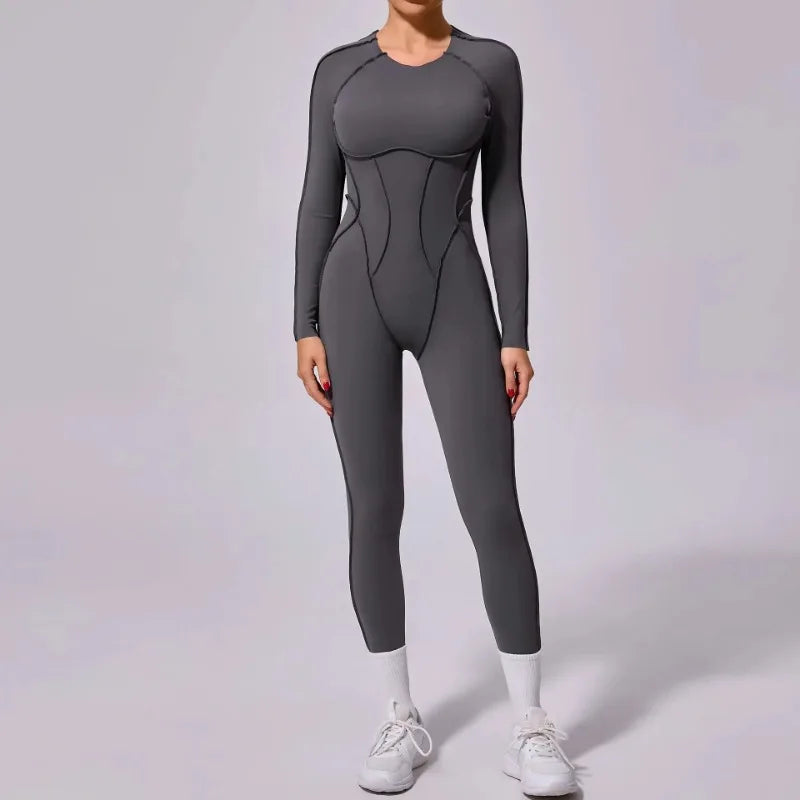 Yoga Sports Fitness Jumpsuits Sets Pants Women's Hip-lifting One-piece Open Back Long-sleeved Outdoors Workout Gym Yoga Bodysuit