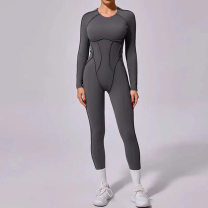 Yoga Sports Fitness Jumpsuits Sets Pants Women's Hip-lifting One-piece Open Back Long-sleeved Outdoors Workout Gym Yoga Bodysuit
