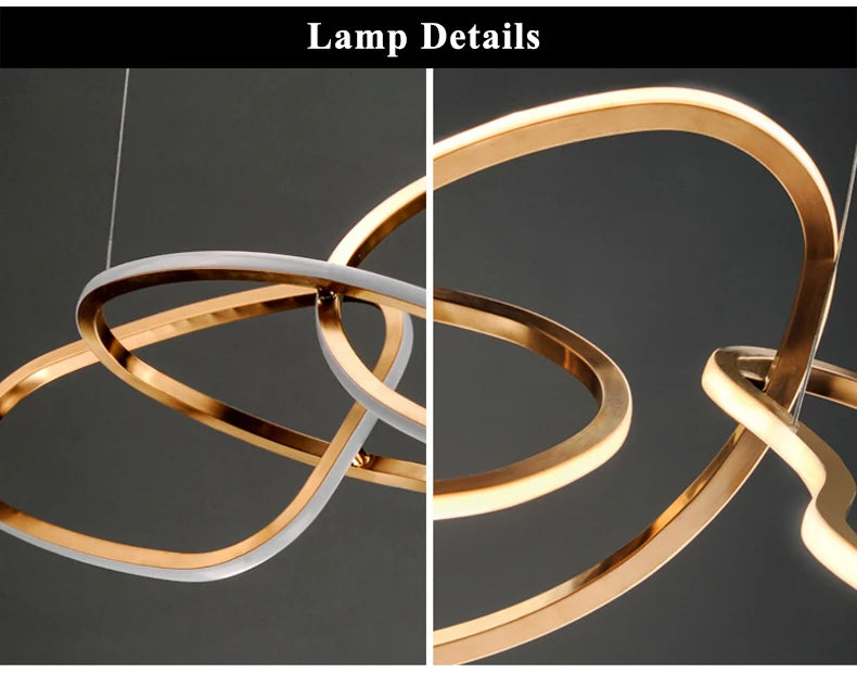 Modern Rose Gold LED Chandeliers Ligthing Nordic Lustre Home Decor Circle Rings Chandelier Hanging Pendant Lights Fixtures