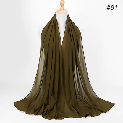 Muslim Chiffon Hijab Women Bubble Chiffon Scarf For Women Ladies Veil Muslim Islam Solid Color Malaysia Musulman Wrap Scarves
