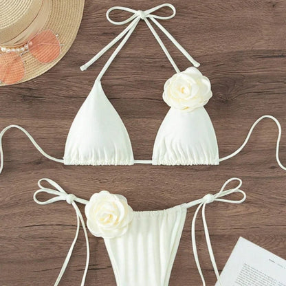 2026 S-L Sexy 3D Flowers Halter Strappy Bikini Women Swimwear Female Swimsuit Two-pieces Bikini Set Bather Bathing Suit Swim