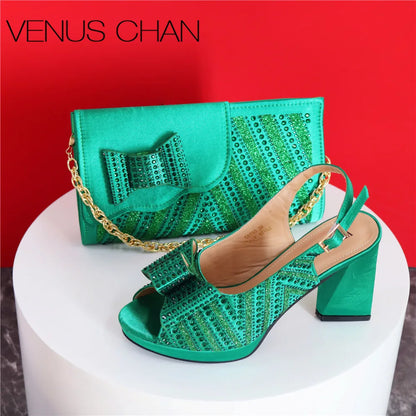 Mature Sweet 2024 Super Heels Peep Toe Ladies Slipper Shoes with Bag Set in Blue Color For Nigerian Women Wedding Party