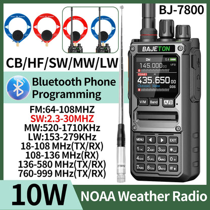 BAJETON BJ-7800 Walkie Talkie Long Range SW MW LW AM SSB CB 10W Receive Wireless Bluetooth Phone Programming Ham Radio RT-920