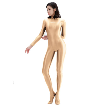 AMORESY Sexy Shiny Long Sleeve Full Length Oil Tights Smooth Leotard Running Overall Yoga Zentai Casual Sport Jumpsuits Catsuits