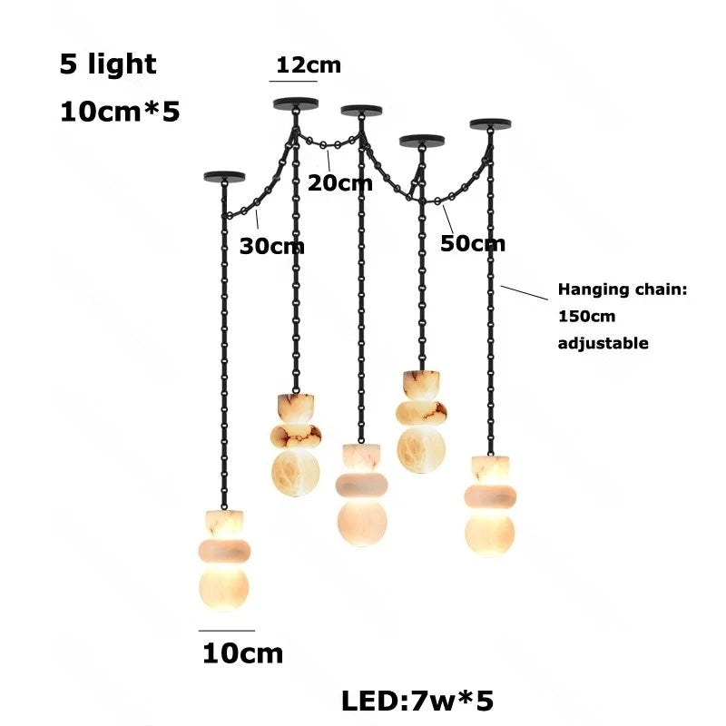 Alabaster Marble Chain Hanging Pendant Lights Collection for Dining Room Spanish Natural Marble LED Chandelier For Living Room
