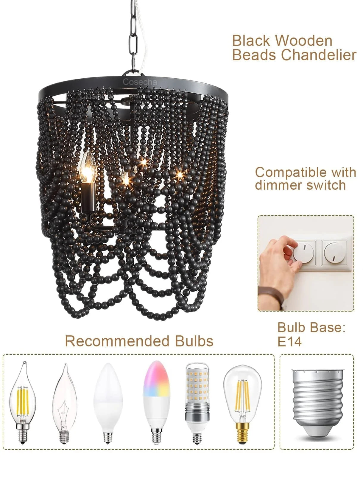 French Country white wood Bead Chandelier dining room bedroom princess Decorative chandelier 3/5 lights hanging light fixture