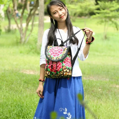 New National Embroidery Women Shopping Cover Backpacks!Nice Floral Embroidered Lady Bohemian Backrack Top-sale Canvas Backpack
