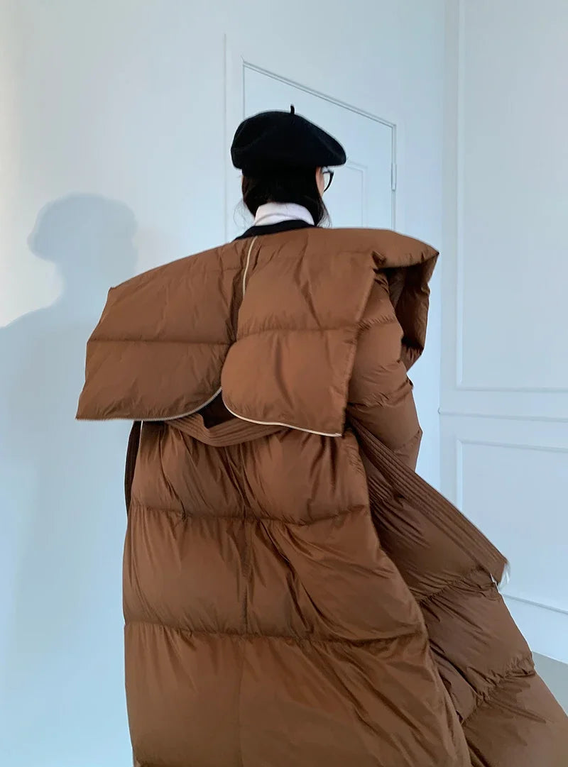 High end Ultra long White goose down Jacket For women Winter 2025 New Fashion Down Coat Female Thicken Parka Overcoat with belt