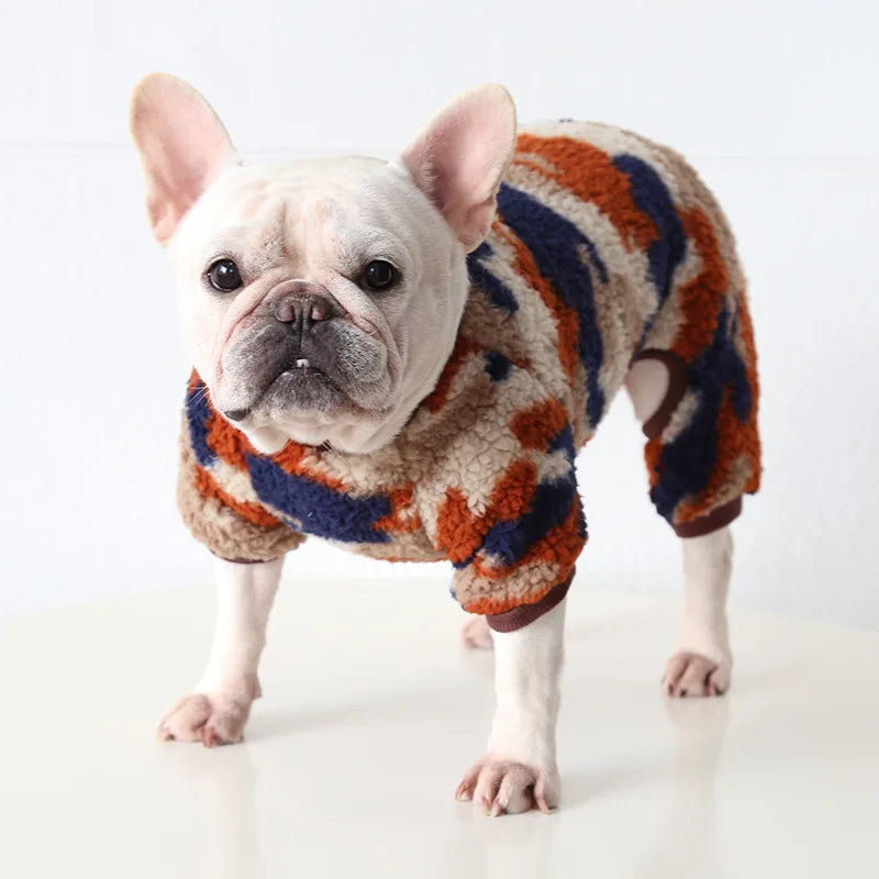 Multi Colors Winter Thick Furry Dog Clothing 4 Legged Fat Dog French Bull Sweatshirts Full Cover Pet Puppy Jumpsuit