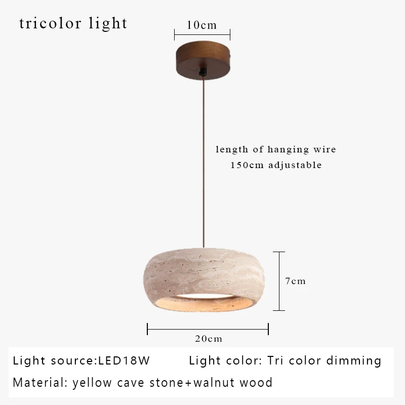 7.8in Modern Pendant Light Adjustable Pendant Lights With Yellow Travertine Lampshade LED 18W 3 Color Dining Room Bedroom