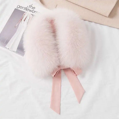 Winter Warm Fox Fur Collar Female Real Fur Collar Fashion Fluffy Clothing Accessories Collar Women Luxury Fur Scarf With Ribbons