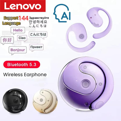 Lenovo AI Earphones Wireless Bluetooth Real-time Language Translation 144 Languages Ear Hanging Headphone Translator For Busine