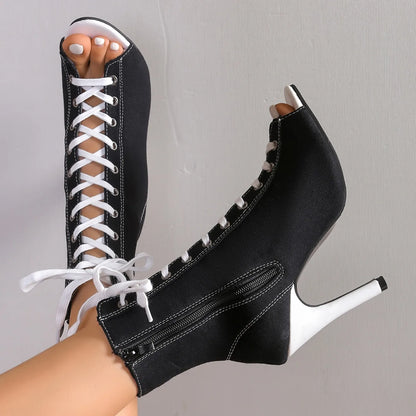 Women Lace Up Fashion High Quality Boots Summer Women Sandals Fashion Sexy High Heels Open Toe Comfort Indoor Jazz Dance Shoes
