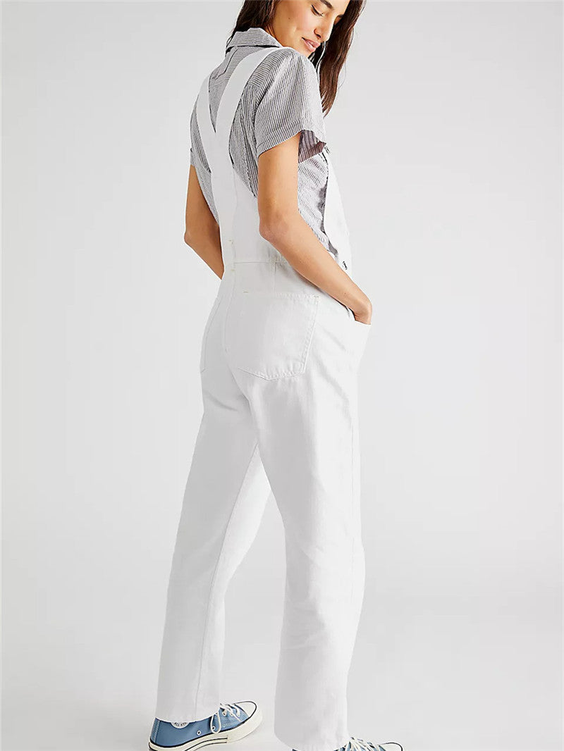 Fashion Denim Overalls for Women Loose Fit Classic Bib Casual Jean Stretchy Denim Overall Jumpsuit Tapered Leg Jean Pants