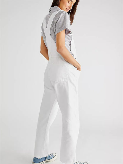 Fashion Denim Overalls for Women Loose Fit Classic Bib Casual Jean Stretchy Denim Overall Jumpsuit Tapered Leg Jean Pants