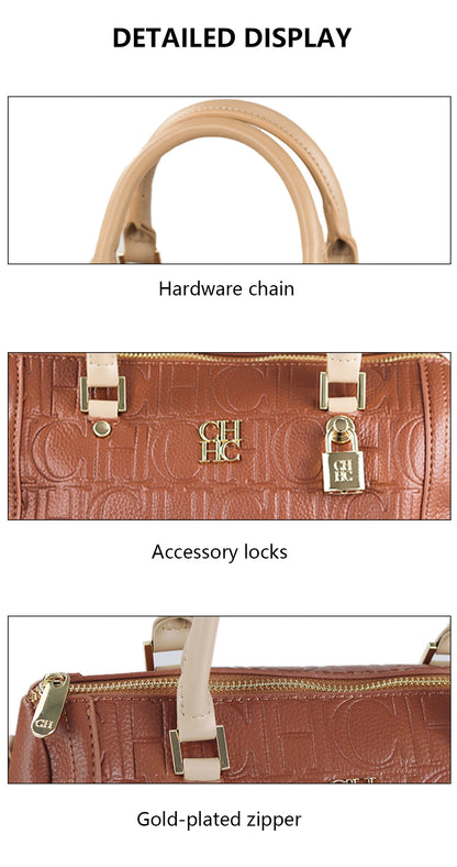 CH Boston Bag Women Metal Lock Handbag Double Top Handle Detachable Crossbody Strap Daily Travel Ladies Shoulder Purse