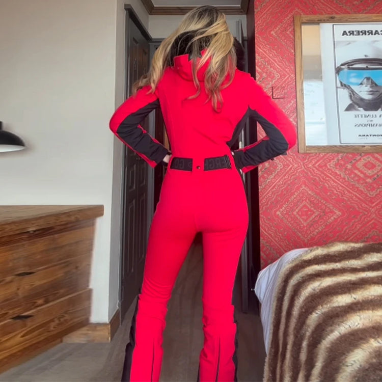 Casual Solid Ski Hoodie Jumpsuits Women Street Full Sleeve Closed Waist Slim Warm Belt Suits Female 2026 Fashion Snow Lady Suit