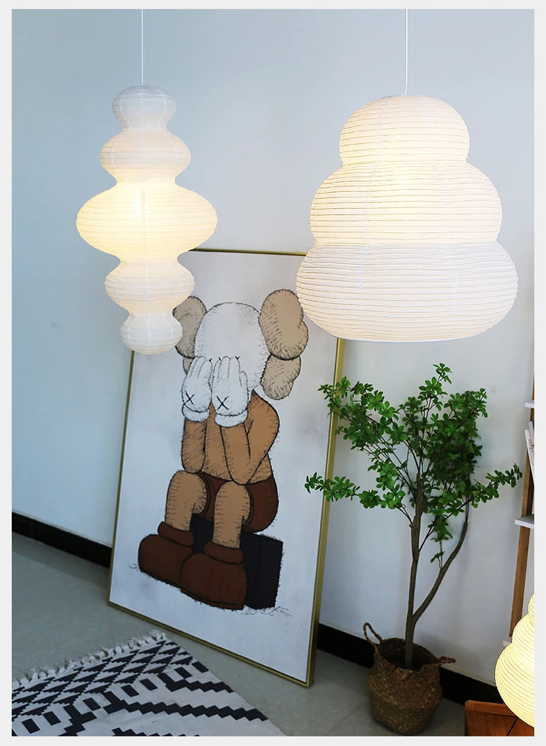 Nordic Wabi Sabi Wind Rice Paper Led Pendant Lights Living Room Bedroom Corner Chandelier Duplex Loft Home Decor Bedside Lamp