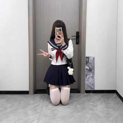 Basic Style Short Sleeve Sailor Suit Uniform JK School Uniform Short Skirt for Women Cosplay Special Use Clothing