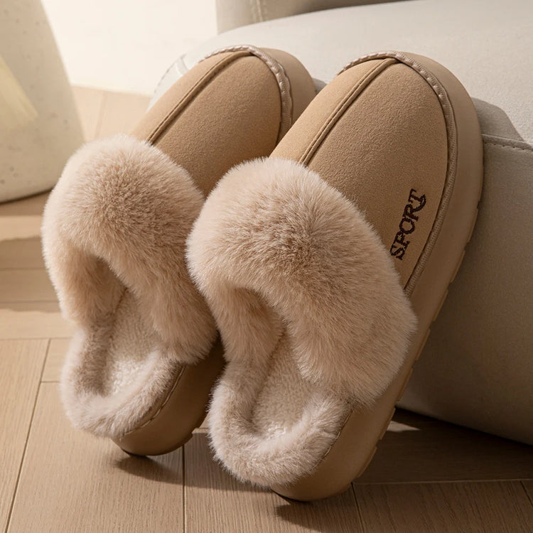 Women Winter Slippers Faux Fur Collar Warm Comfort Non-slip Thick Sole Couple Indoor and Outdoor Snow Boots Home Casual Shoes