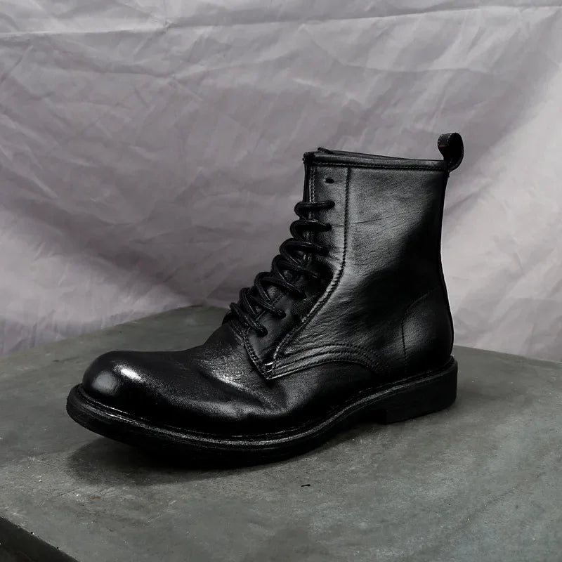 Goodyear-Welding High Heavy Water Washed Horse Leather Retro Worn High Top Men's Shoes Work Clothes Motorcycle Boots