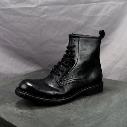 Goodyear-Welding High Heavy Water Washed Horse Leather Retro Worn High Top Men's Shoes Work Clothes Motorcycle Boots