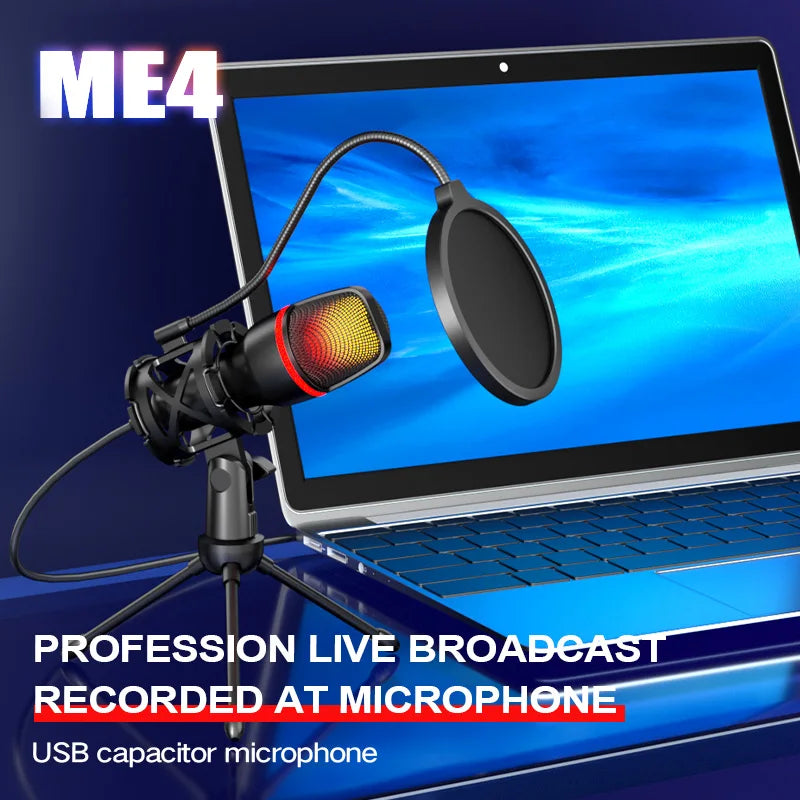 Computer Condenser Microphone Professional For PC Laptop USB Wired Streaming Sound Live Podcast RGB Record Gaming Accessories