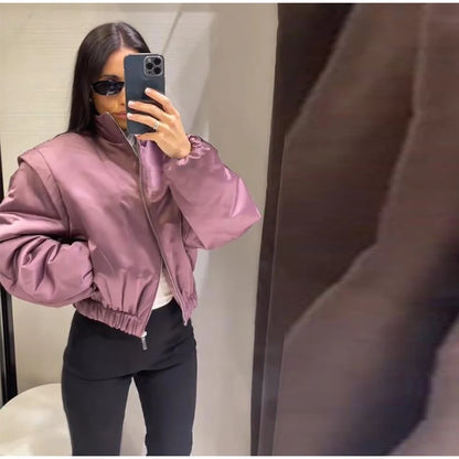 Faux Leather Bomber Jacket Oversized Collared Long Sleeve 2026 Spring Edgy Women Faux Leather Coat Fashion  Bold Lady Outerwear