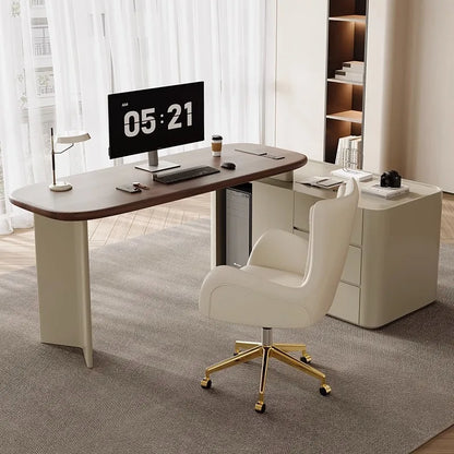 French cream wind book table and chair combination retro walnut solid wood with cabinet light luxury computer desk medical beaut