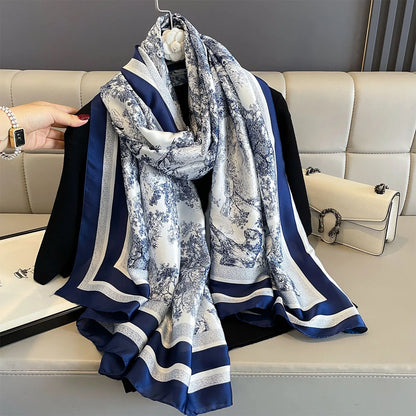 180*90cm Large Silk Satin Scarf Women Fashion Printed Scarf Spring And Summer Styles New Shawl Wrap Female Hand 2025 NEW