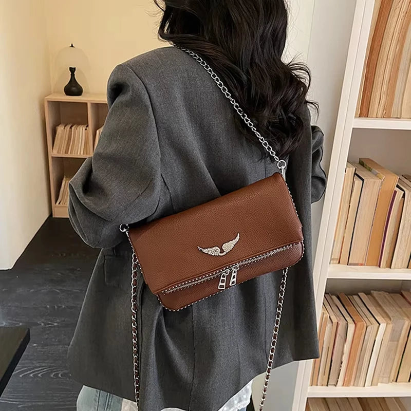 Fashionable Retro Ladies Chain-Shoulder Square Bag Luxury Textured Crossbody Shoulder Bag Women Handbags and Purses Underarm Bag