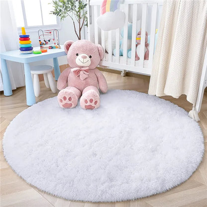 Round Fluffy Soft Area Rugs for Kids Room Princess Castle Plush Shaggy Carpet Cute Circle Nursery Rug Home Decor Circular Carpet