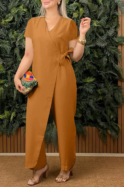 Female Casual Jumpsuit V-Neck Sleeveless Lace-up Jumpsuits For Women Fashion Office Holiday Womens Clothing Jumpsuits Summer New