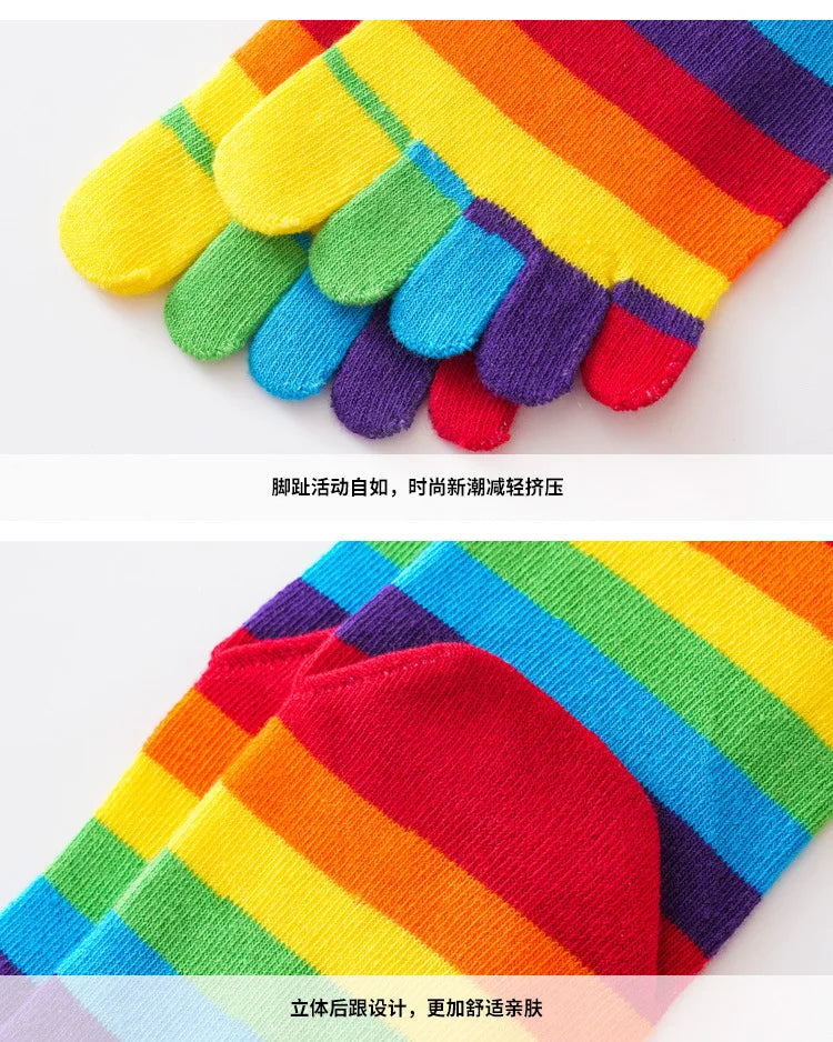 Split Toe Rainbow Socks Woman Lady Girls Colorful Striped 5 Finger Socks Cotton Bright Color Young Fashion Happy Socks with Toes